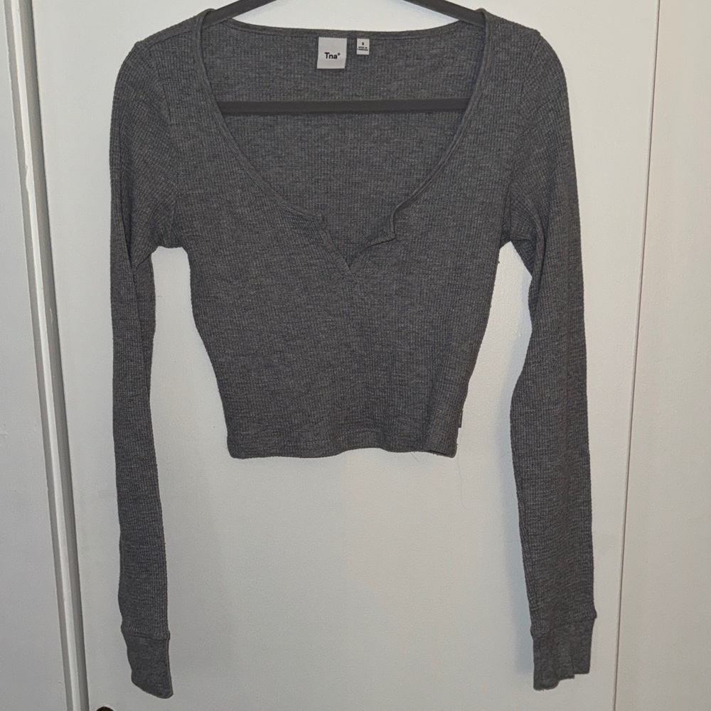 TNA Charcoal Long Sleeve Ribbed Tee